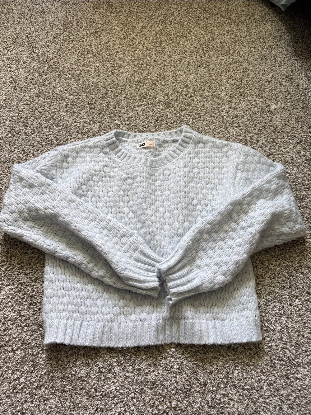 SO Pale Blue Textured Crewneck Sweater for Women